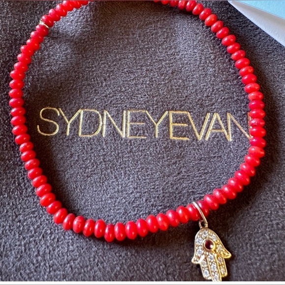 Sydney Evan red bamboo w 18k gold Hamsa w diamonds ruby broken - Picture 1 of 15